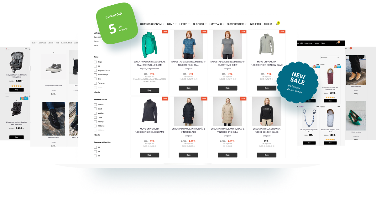 Bild av olika kategorisidor med produkter från webshopar